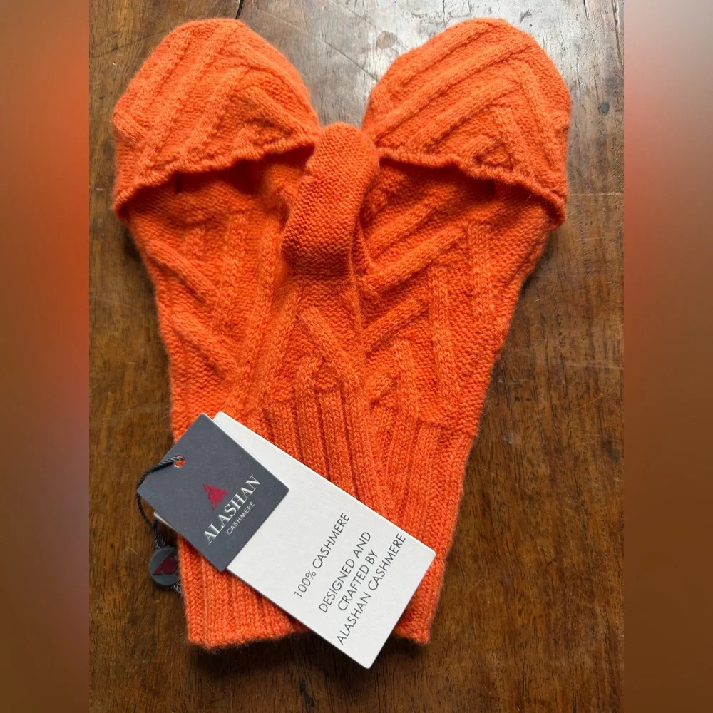 Alashan Cashmere Delaney Flip Top Glove Convertible Mitten Sunset Orange NEW